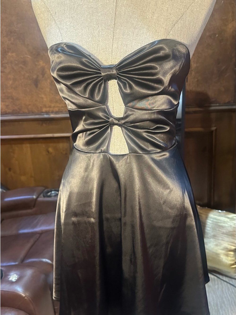 NWOT SIZE L Altar'd State Black Strapless Bow Cutout Skater Dress - Picture 2 of 11